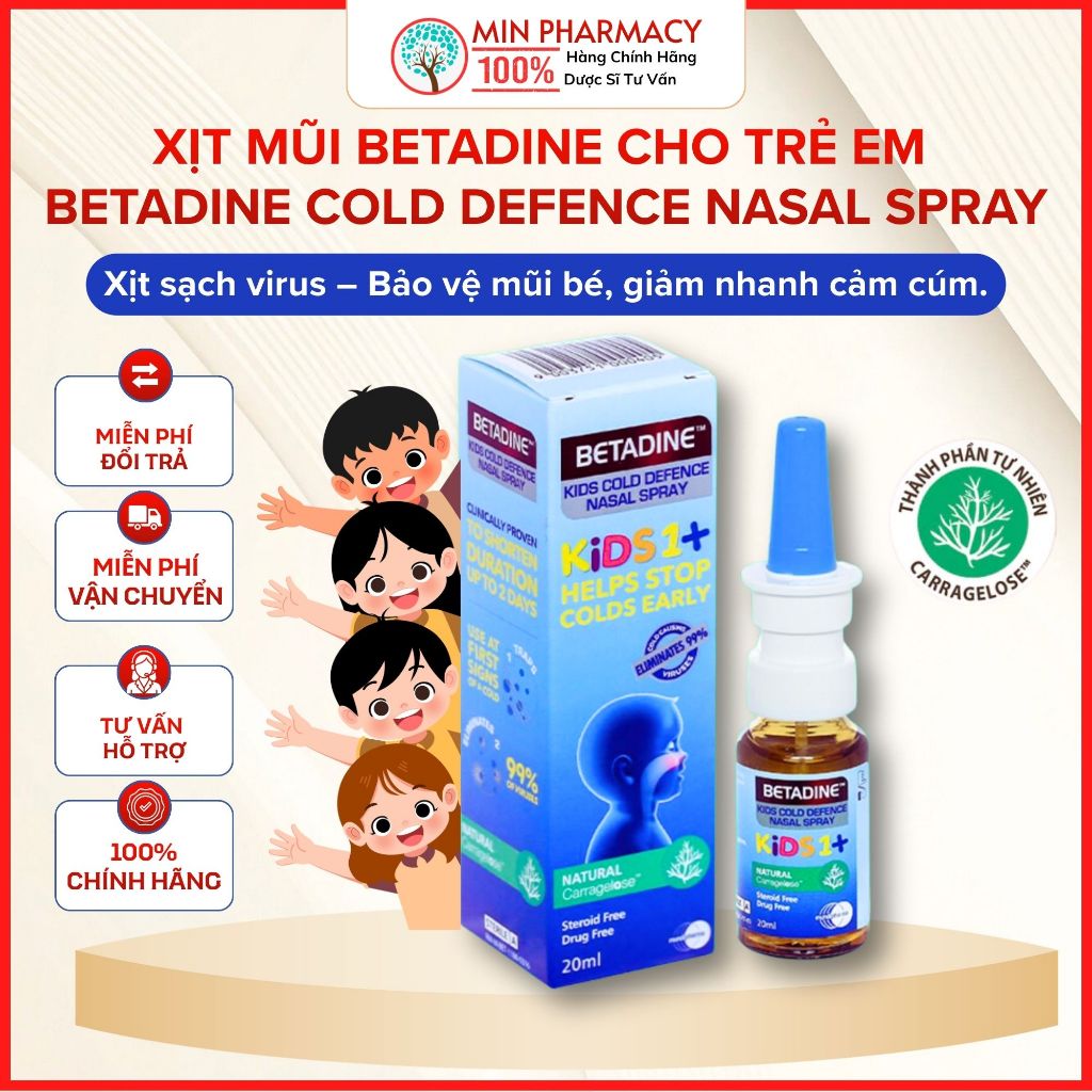 Xịt mũi BETADINE cho trẻ em Betadine Cold Defence Nasal Spray chai 20ml - Minpharmacy