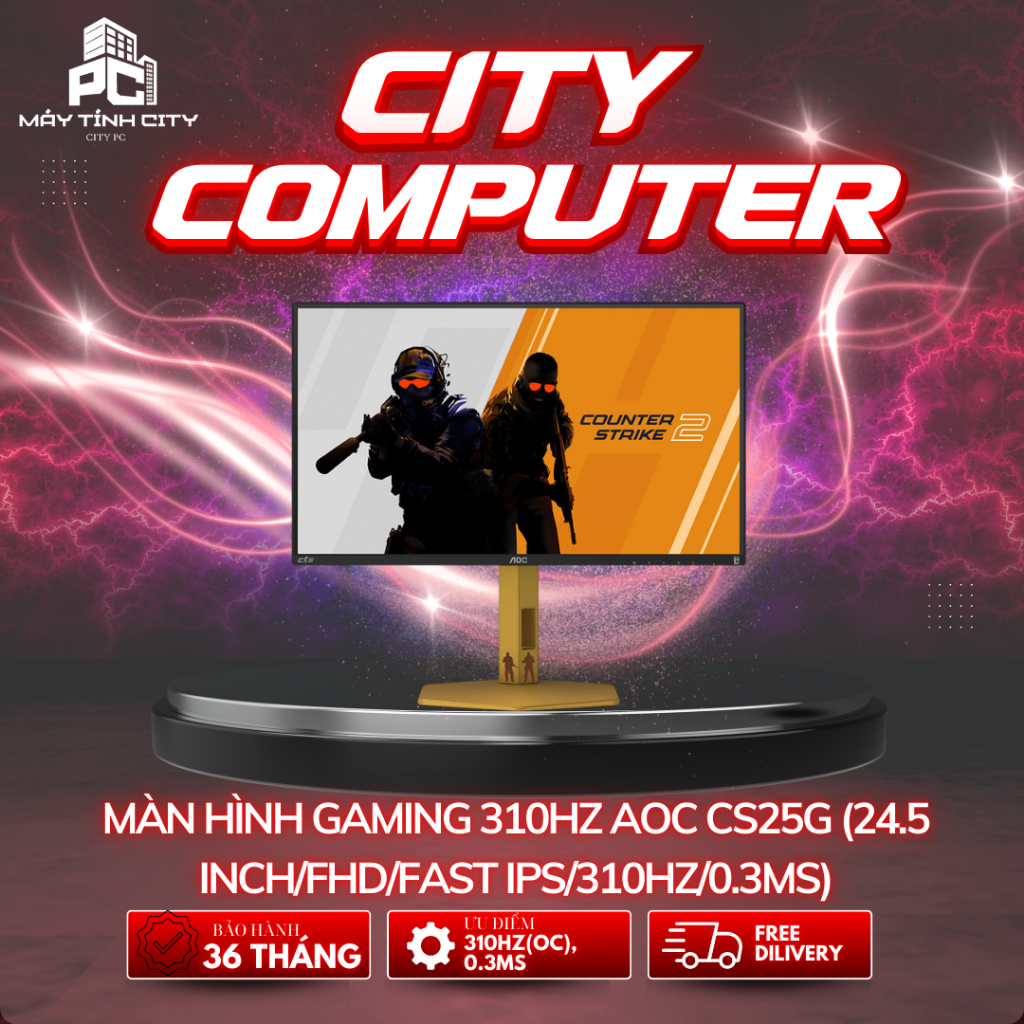 MÀN HÌNH GAMING 310Hz AOC CS25G (24.5 INCH/FHD/FAST IPS/310Hz/0.3ms) - CHÂN ĐẾ NÂNG HẠ