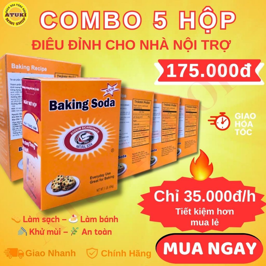 Combo 5 Sodium Bicarbonate 454g  Dùng Làm Bánh & Vệ Sinh Nhà Cửa
