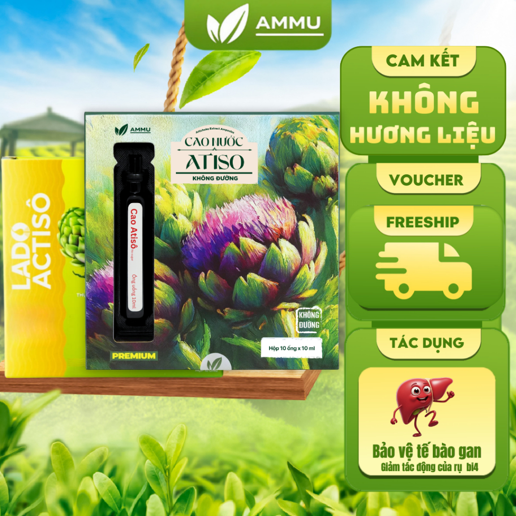Cao Ống Atiso Không Đường Giải Độc Gan Thanh Lọc Cơ Thể Cải Thiện Làn Da Giảm Tác Động Rượu Bia Ammu, Ladopha Hộp 10 Ống