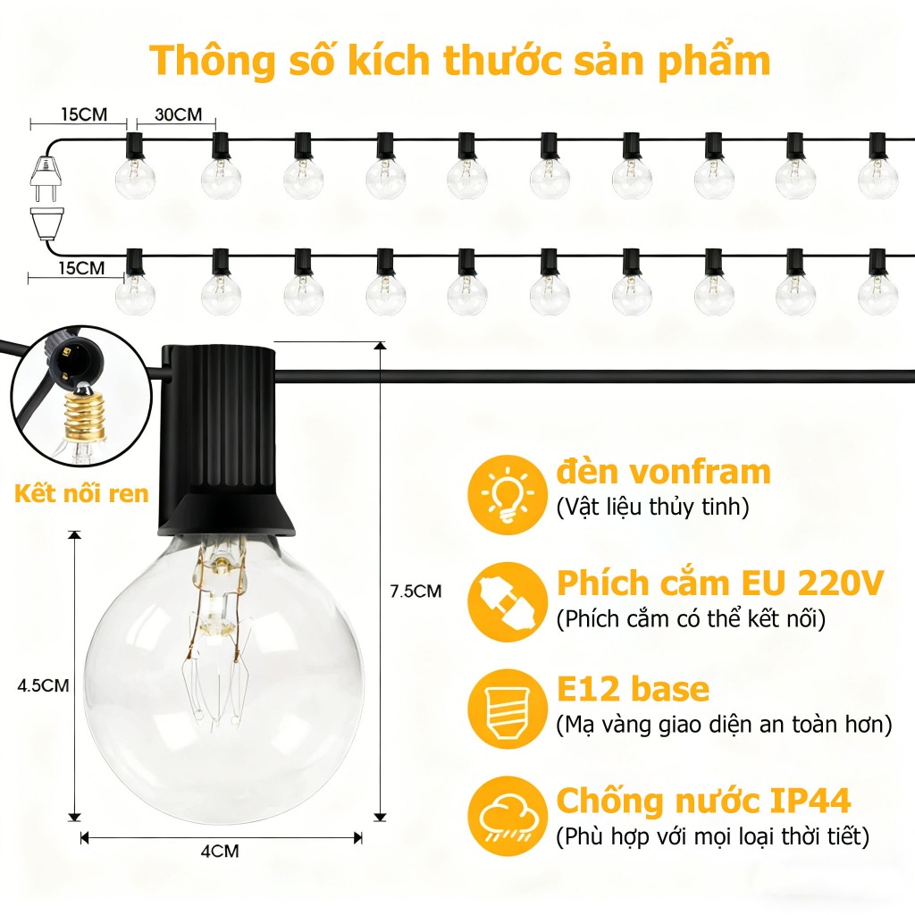 Đèn tạo không khí G40, đèn tạo không khí sân vườn, bóng đèn sợi đốt.