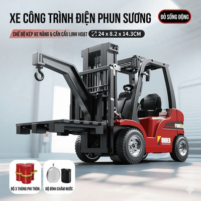 Đồ chơi xe nâng công trình đa năng KAVY phiên bản hợp kim phun sương tự động nâng hạ có nhạc và đèn