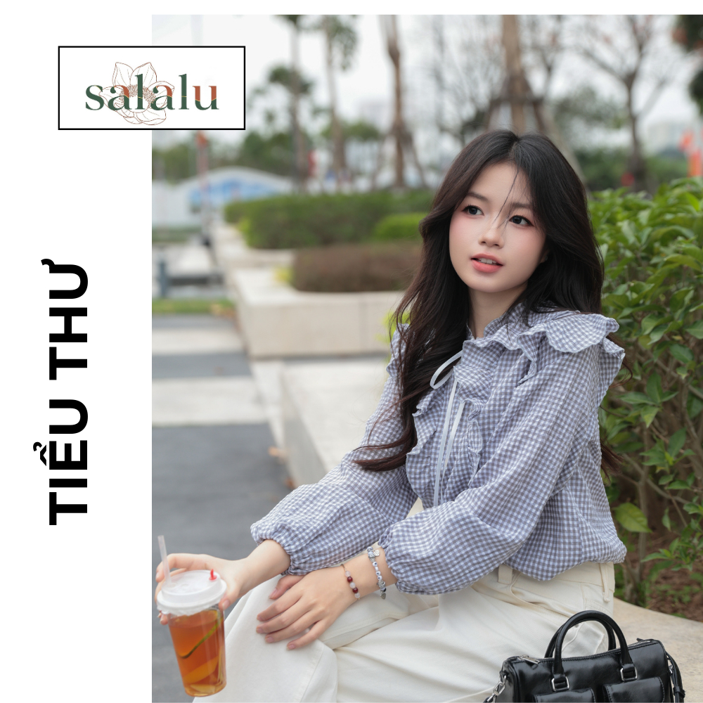 BST XUÂN HÈ BT 041 ÁO SƠ MI PHỐI BÈO HOA KẺ ĐEN TRẮNG | BigBuy360 - bigbuy360.vn