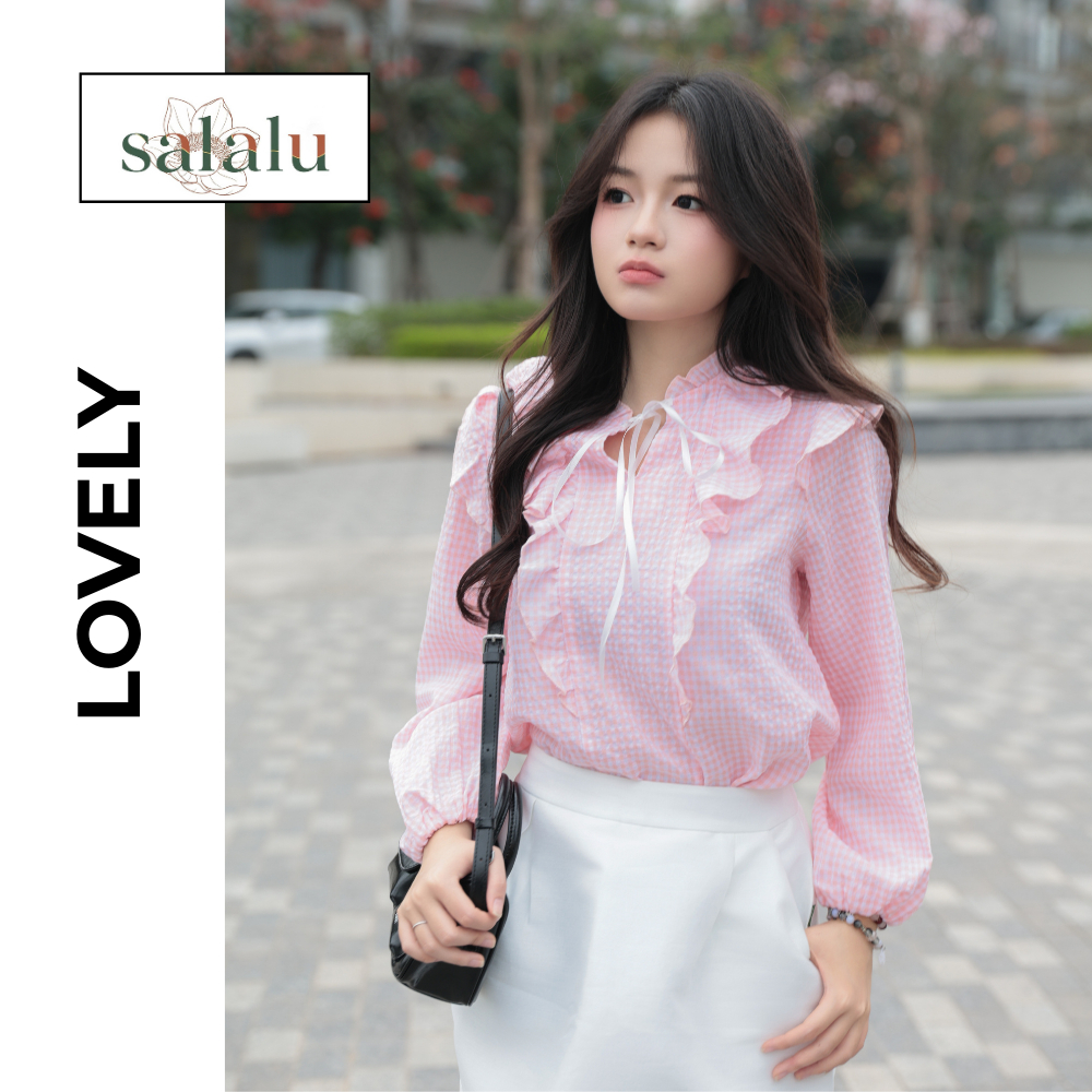 BST XUÂN HÈ BT 041 ÁO SƠ MI PHỐI BÈO HOA KẺ ĐEN TRẮNG | BigBuy360 - bigbuy360.vn