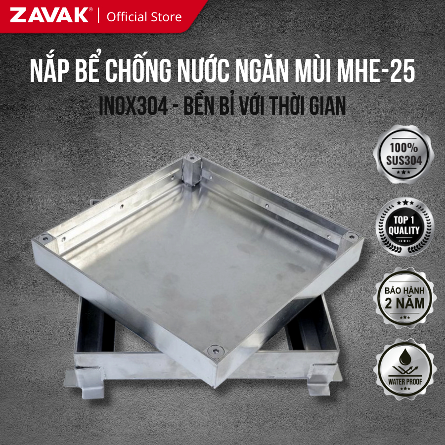 Nắp bể phốt Inox 25x25cm ZAVAK MHE-25 Nắp Đậy Ống Hút Bể Phốt + kèm Nắp Bịt Xả thông tắc