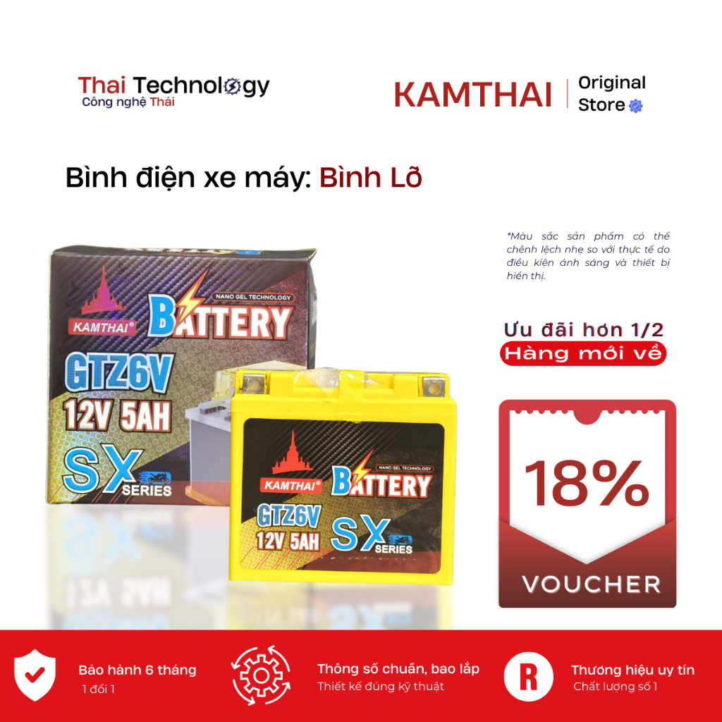 BÌNH ẮC QUY - KAMTHAI | Bình lỡ Vàng, GTZ5S-H 12V 5AH, ISO 9001:2015