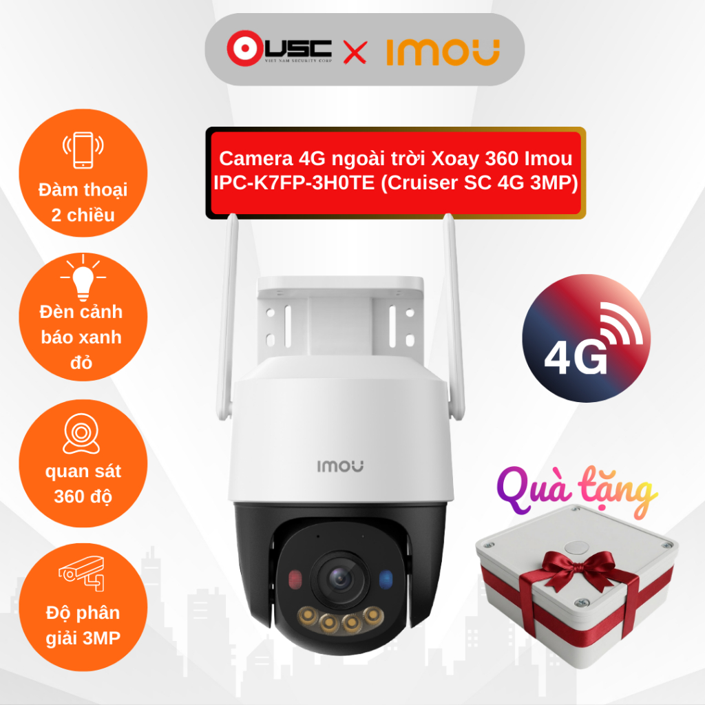 [Camera imou K7FP-3H0TE] wifi ngoài trời xoay 360 độ - lắp sim 4G - độ phân giải 3M