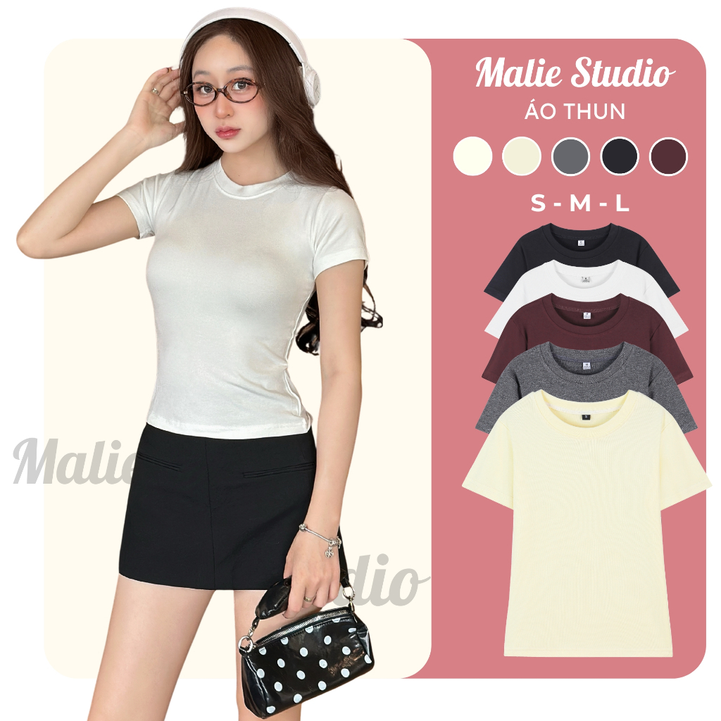[COMBO 3 ÁO] Áo Thun Nữ Ôm Body Cổ Tròn Tay Ngắn Cotton Mịn Co Giãn 4 Chiều, Mềm Mại Thoáng Khí Mali