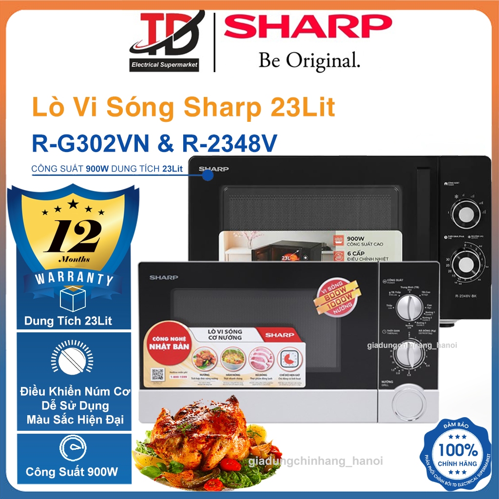 Lò Vi Sóng 23Lit Sharp R-G302VN & R-2348V-BK,Núm Cơ Dễ SD - Công Suất 900w, Hàng Chính Hãng