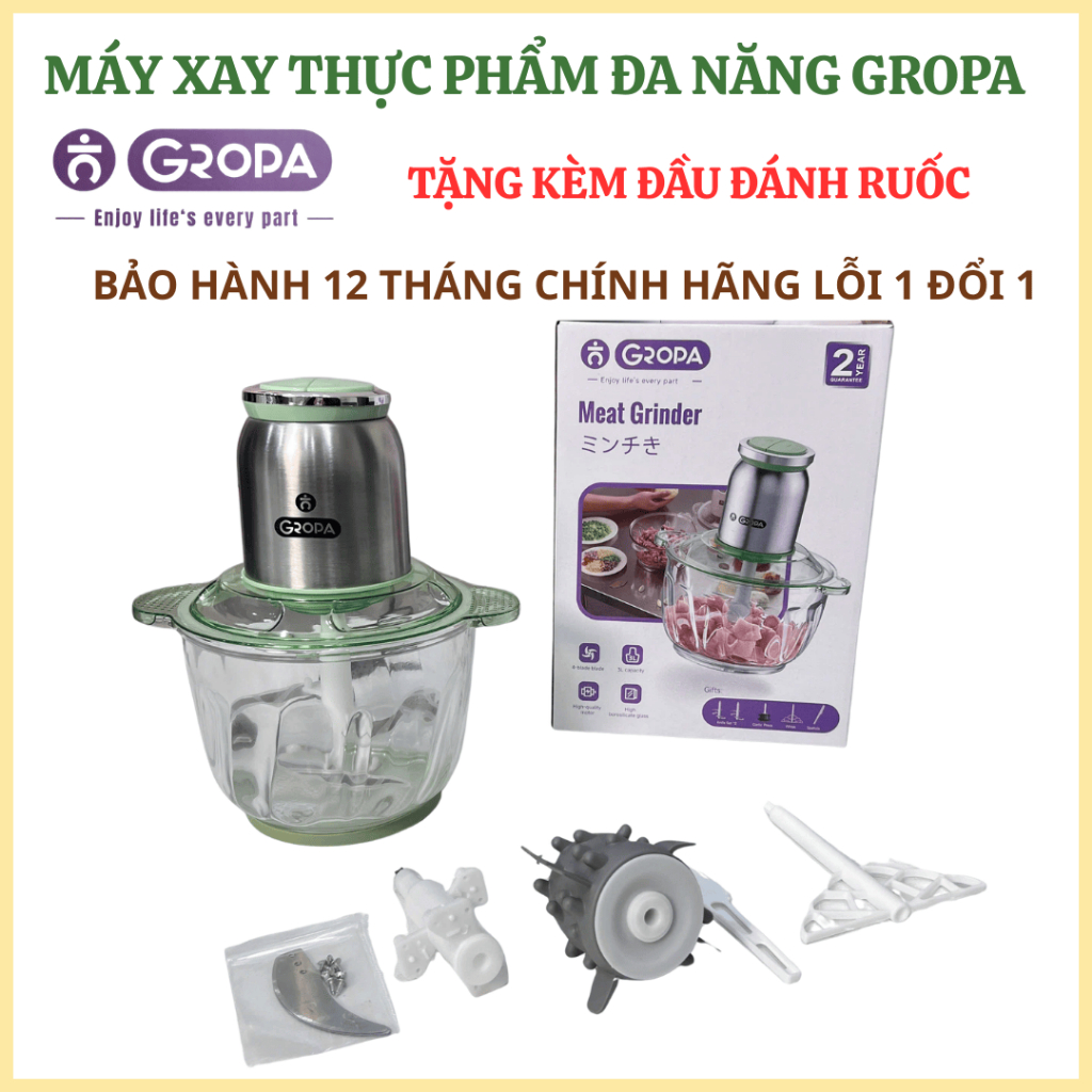 Máy xay thịt đa năng Gropa tặng kèm đầu đánh ruốc , dung tích cối 3 lít bảo hành 12 tháng chính hãng
