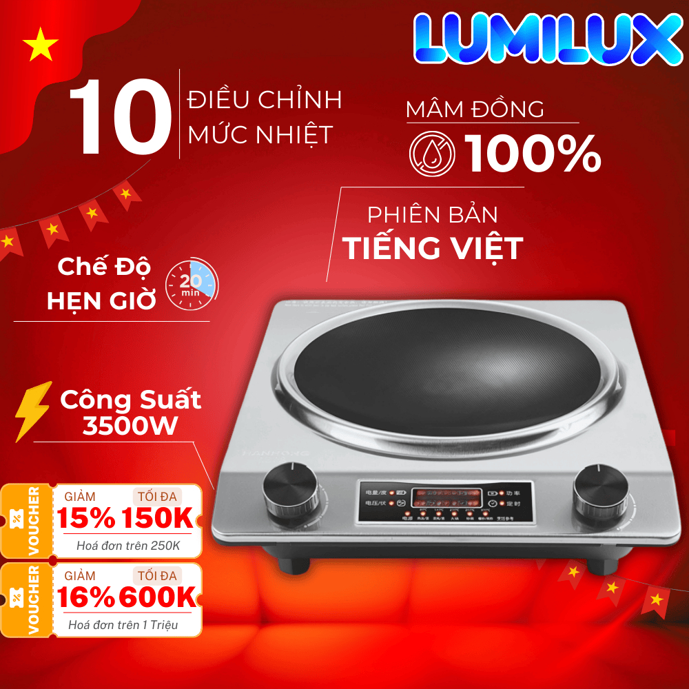 Bếp Điện Từ Mặt Lõm Công Suất 3500W Nấu Cực Nhanh , Hẹn Giờ Tiết Kiệm Điện Bản Tiếng Việt Dễ Sử Dụng