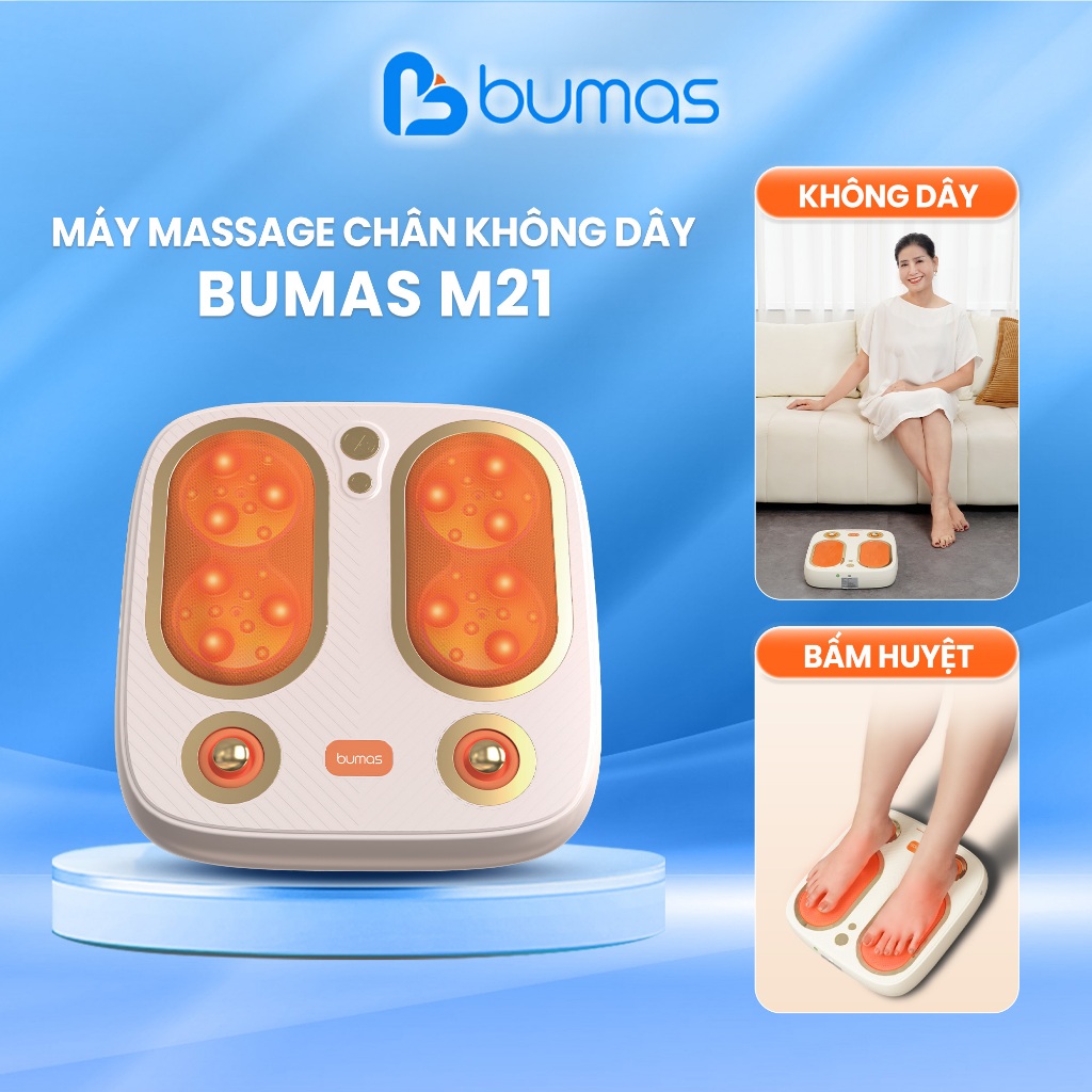 [LIVE x BUMAS] Máy Massage Bàn Chân Không Dây BUMAS M21 - Chườm Ấm Ánh Sáng Đỏ 40 Độ,12 Đầu Bi Lăn M