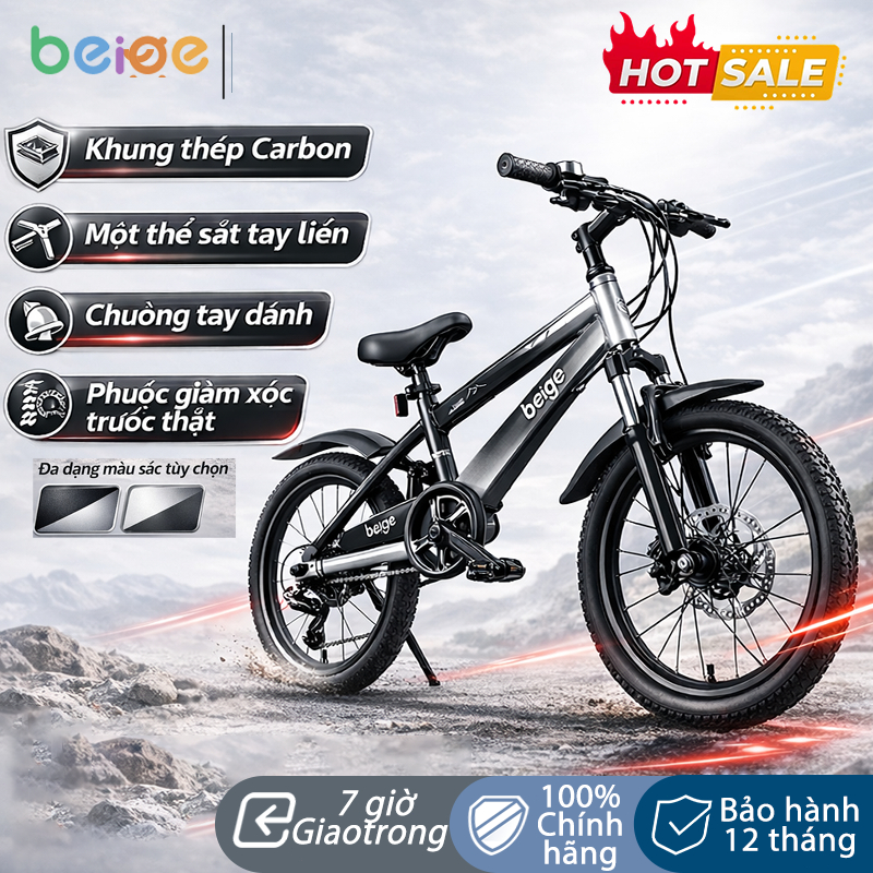 Xe đạp thể thao cho trẻ em BEIGE,Xe đạp thể thao cho bé trai 6-15 tuổi-Phanh đĩa