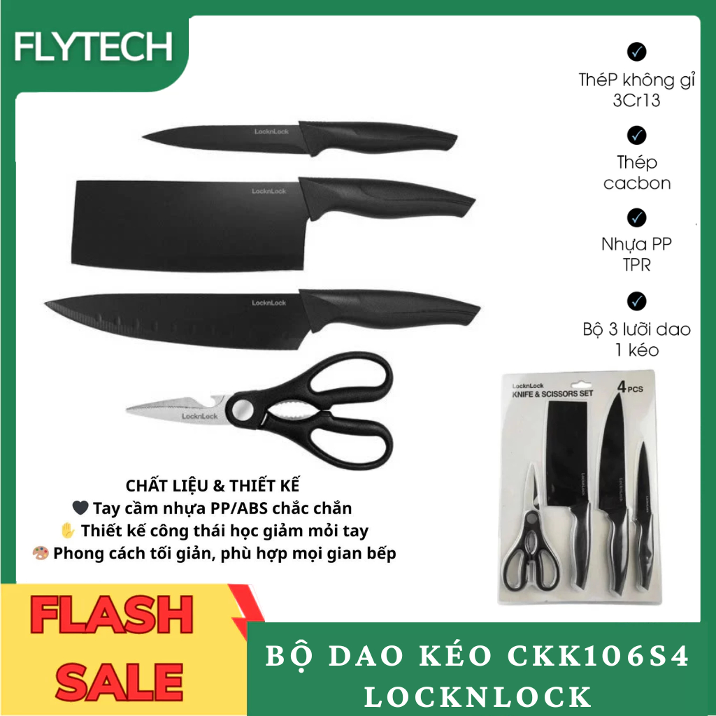 Bộ dao CKK106S4 LocknLock, chất liệu và thiết kế an toàn khi dùng với thực phẩm, phù hợp với mọi khô