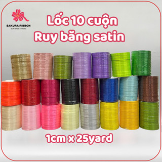 [Lốc 10 Cuộn] Ruy Băng Lụa Satin 1cm x25yard, Gói Hoa, Gói Quà, Trang Trí Tiệc, DIY, Decor