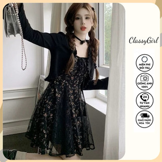 Váy Hai Dây Phối Ren Hoa Nhí Màu Đen Dáng Ngắn Ôm Thời Trang Mùa Hè Phù Hợp Đi Chơi Chụp Ảnh Đi Biển