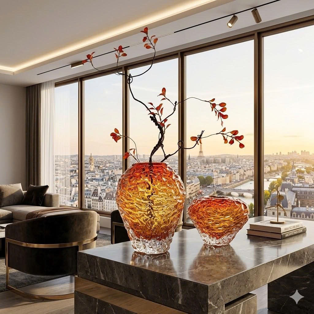 Bình hoa hoả sơn thủy tinh cao cấp Dona Home Decor - nét đẹp Châu Âu sang trọng