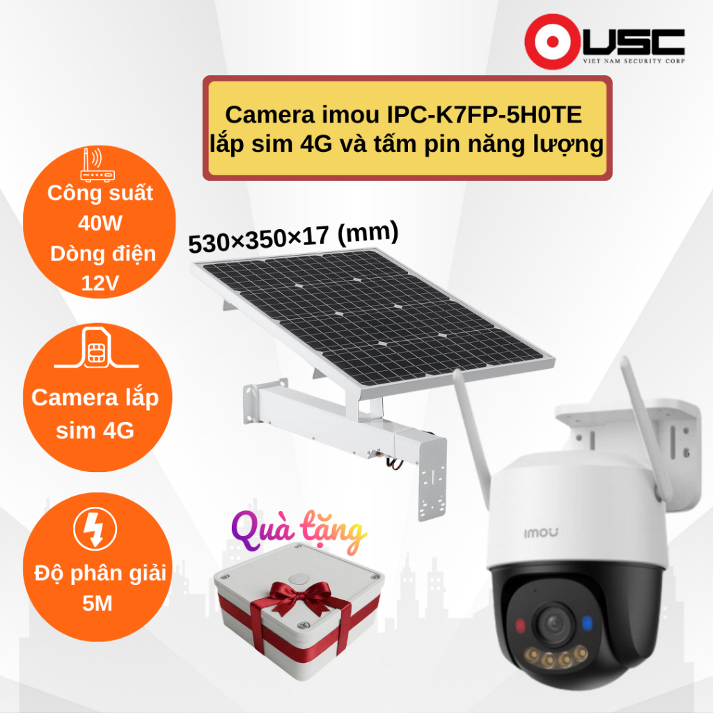 [Camera K7FP-5M-sim 4G + Pin năng lượng 40W] (LẮP SIM 4G VIETTEL) K7FP-5M quay quét đàm thoại, ...