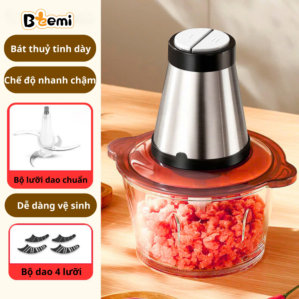 Máy Xay Thịt BEEMI 300W Đa Năng Máy Xay Mini Gia Đình Xay Nhanh Tỏi Ớt Đồ Ăn Dặm Lưỡi Dao Inox 4 Cánh Lõi Đồng Siêu Bền