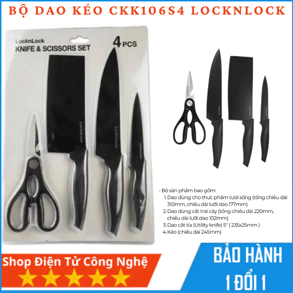 Dao kéo Lock&Lock CKK106S4, Thép không gỉ sắc bén có lớp phủ chống dính, thiết kế đơn giản phù hợp m