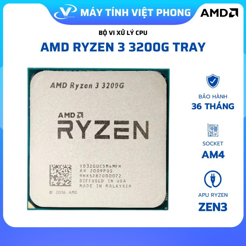BỘ XỬ LÝ CPU AMD Ryzen 3 3200G (3.6 GHz Upto 4.0 GHz / 6MB / 4 Cores, 4 Threads) KÈM TẢN NHIỆT