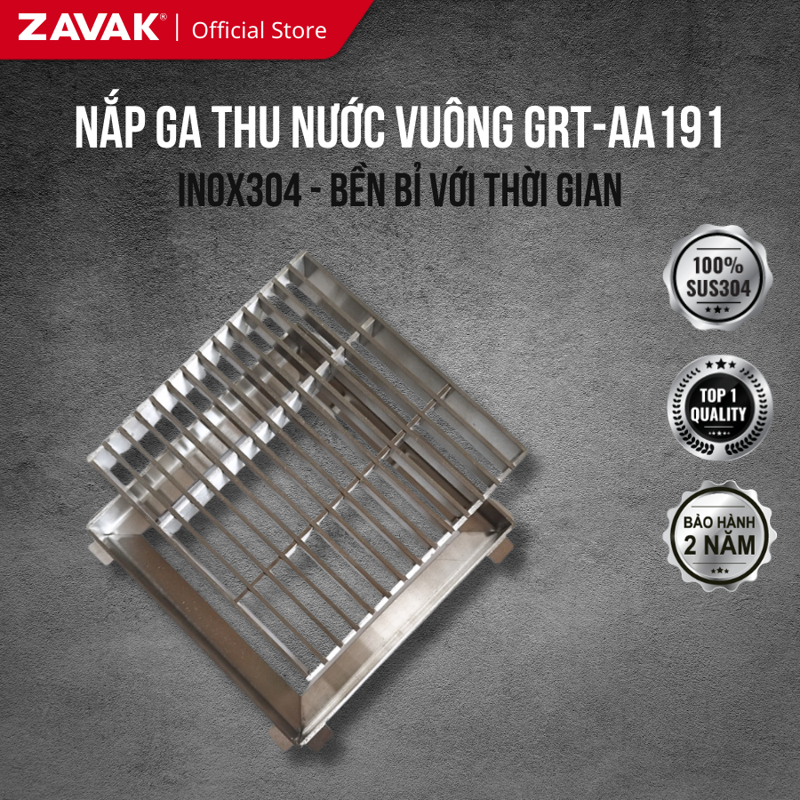 Rãnh thoát nước vuông Inox 304 ZAVAK Grating GRT-AA191