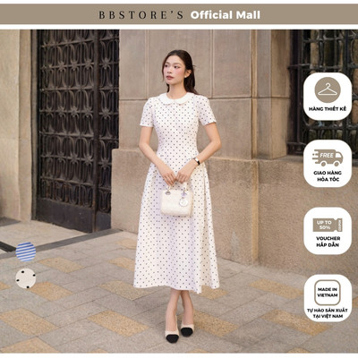 BBSTORE'S - Đầm Công Sở Dài Linen Ford Cổ Sen Dáng Xòe Nhún Phồng 2 Bên - DAC21T
