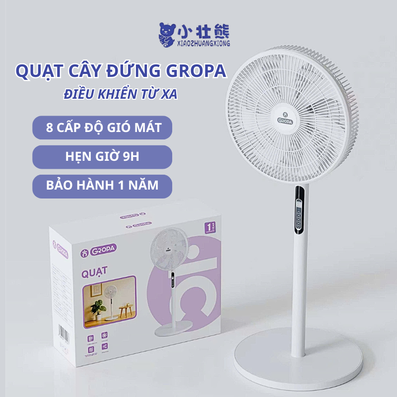 Quạt Cây Đứng GROPA 7 Cánh Gió Êm Mịn, Công Suất Lớn, Tiết Kiệm Điện, Quạt Phòng Ngủ Văn Phòng