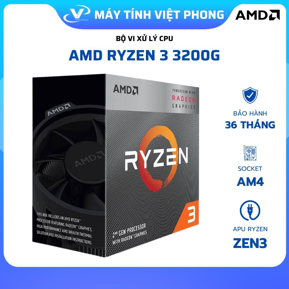 BỘ XỬ LÝ CPU AMD Ryzen 3 3200G (3.6 GHz Upto 4.0 GHz / 6MB / 4 Cores, 4 Threads)