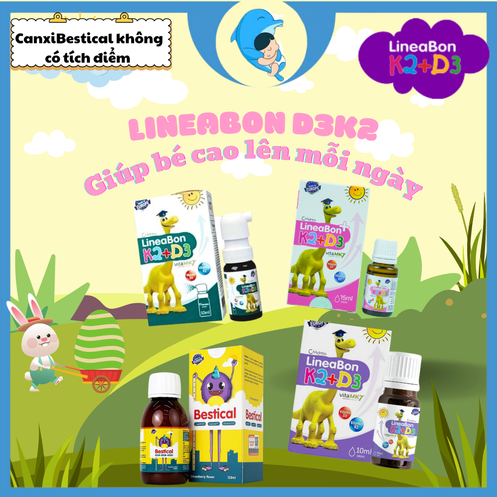 [FBS] Lineabon Vitamin D3K2MK7/Canxi Bestical hỗ trợ hấp thụ canxi, giúp phát triển chiều cao, bé khỏe mạnh MECAHEO