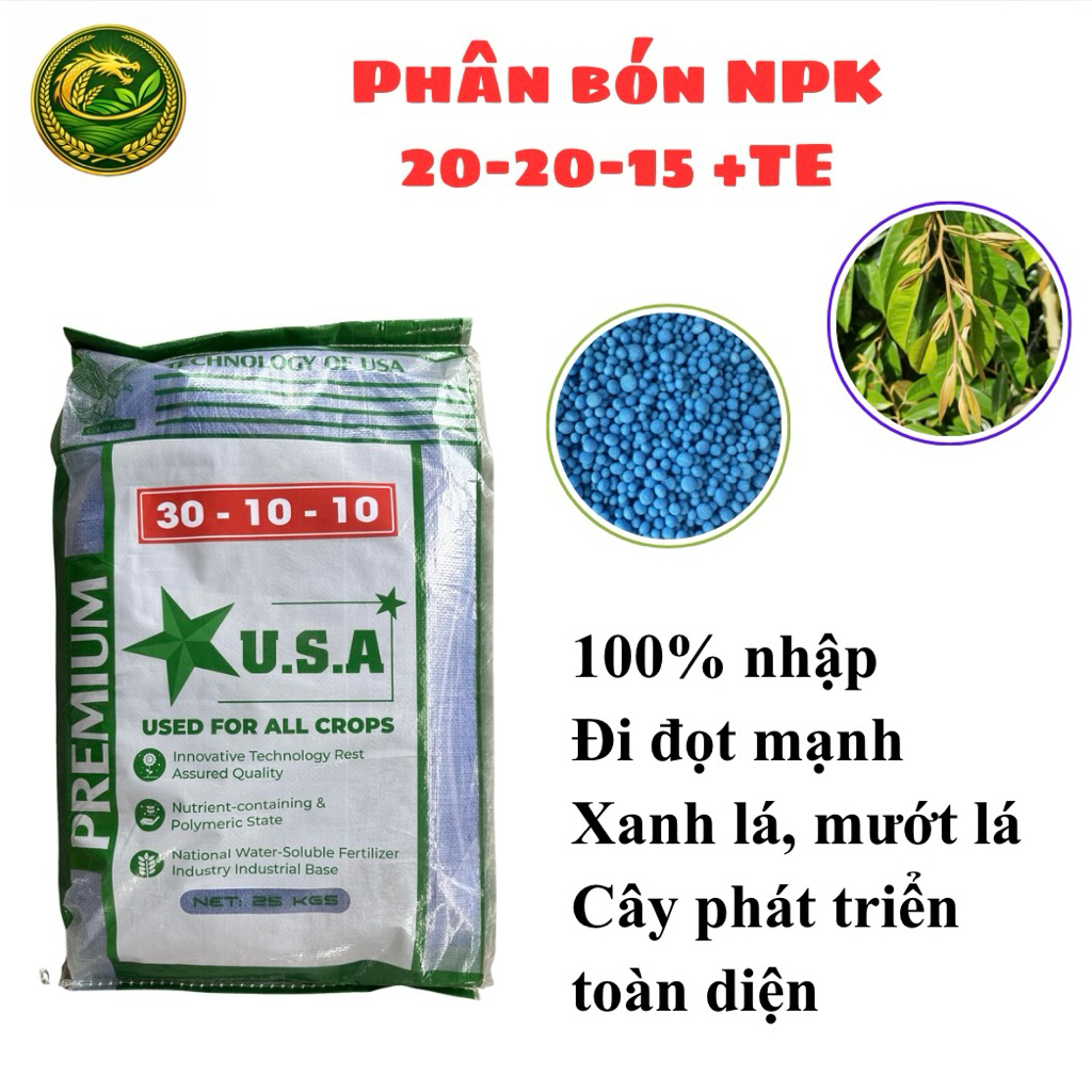 Phân Bón 30-10-10 Mỹ TE 100% kali Trắng Bao 25Kg Giúp Đi Chồi Nhanh, Xanh Lá, Mập Cọng, Mướt Lá