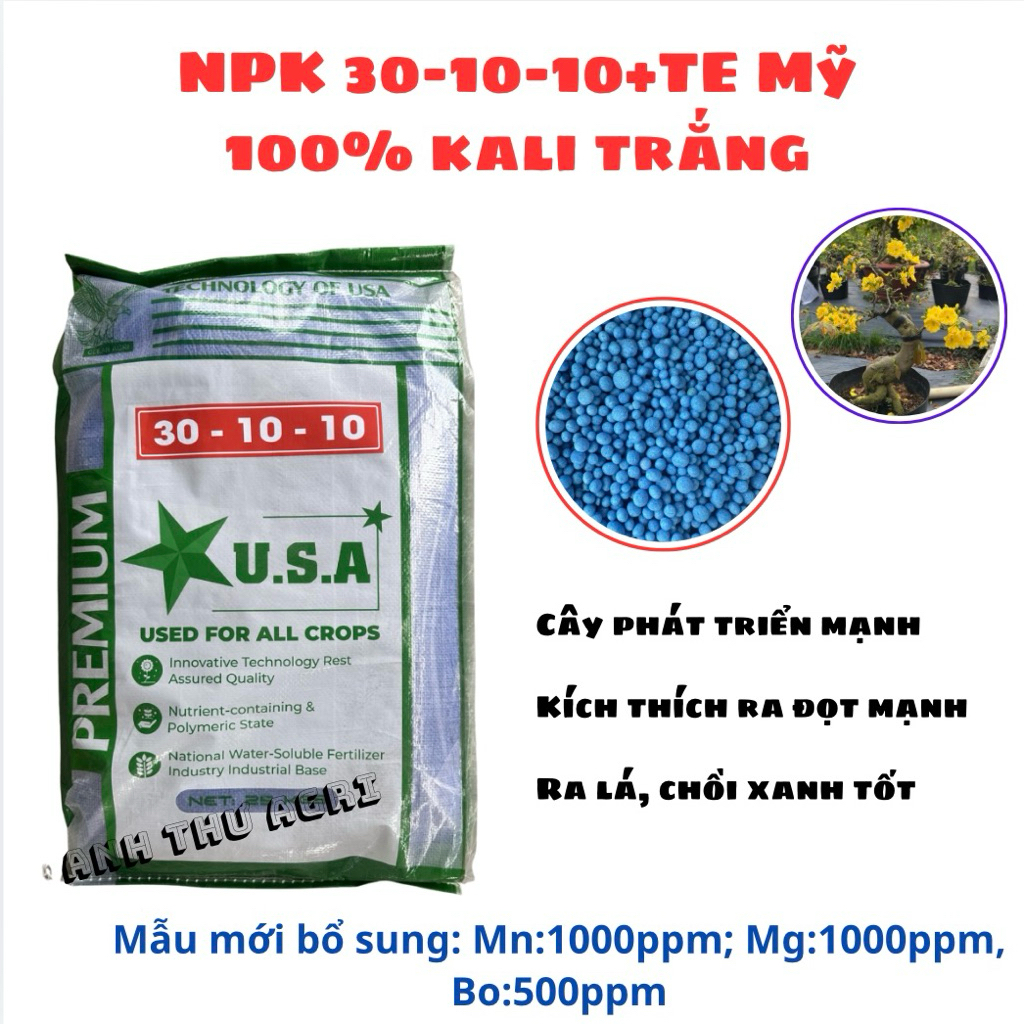 Phân Bón Rễ NPK 30 10 10 TE Bao 25kg Giúp Cây Phục Hồi Nhanh, Ra Lá Chồi, Xanh Mướt Lá, Bóng Lá