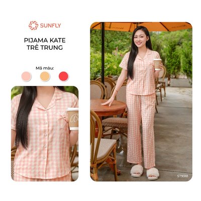 Bộ mặc nhà pijama nữ kate áo cộc quần dài trẻ trung SUNFLY ST9318
