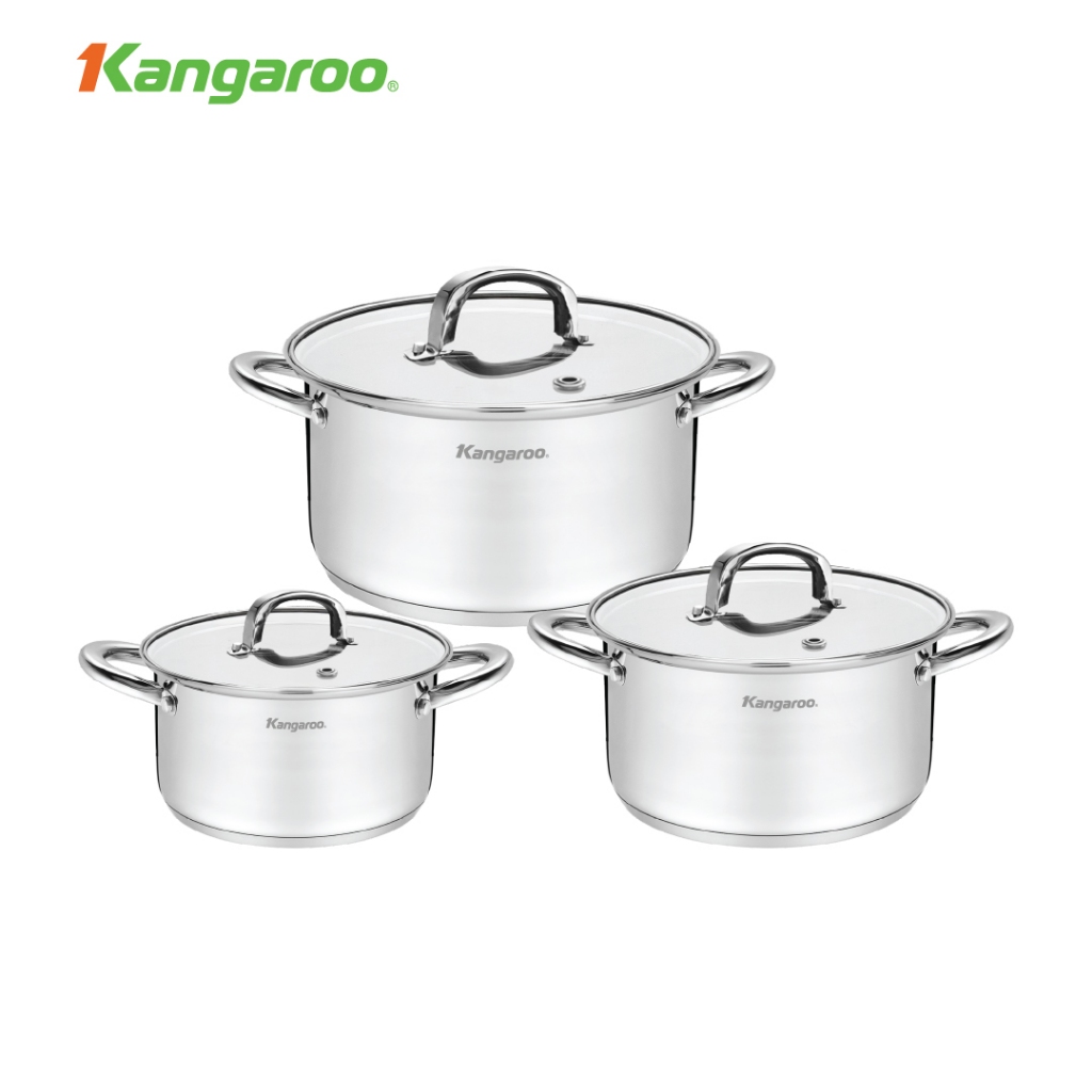 [ĐỘC QUYỀN] Bộ nồi inox 201 đáy 5 lớp cao cấp size 16-20-24 Kangaroo KGIP3B3E/ KGIP3B4E