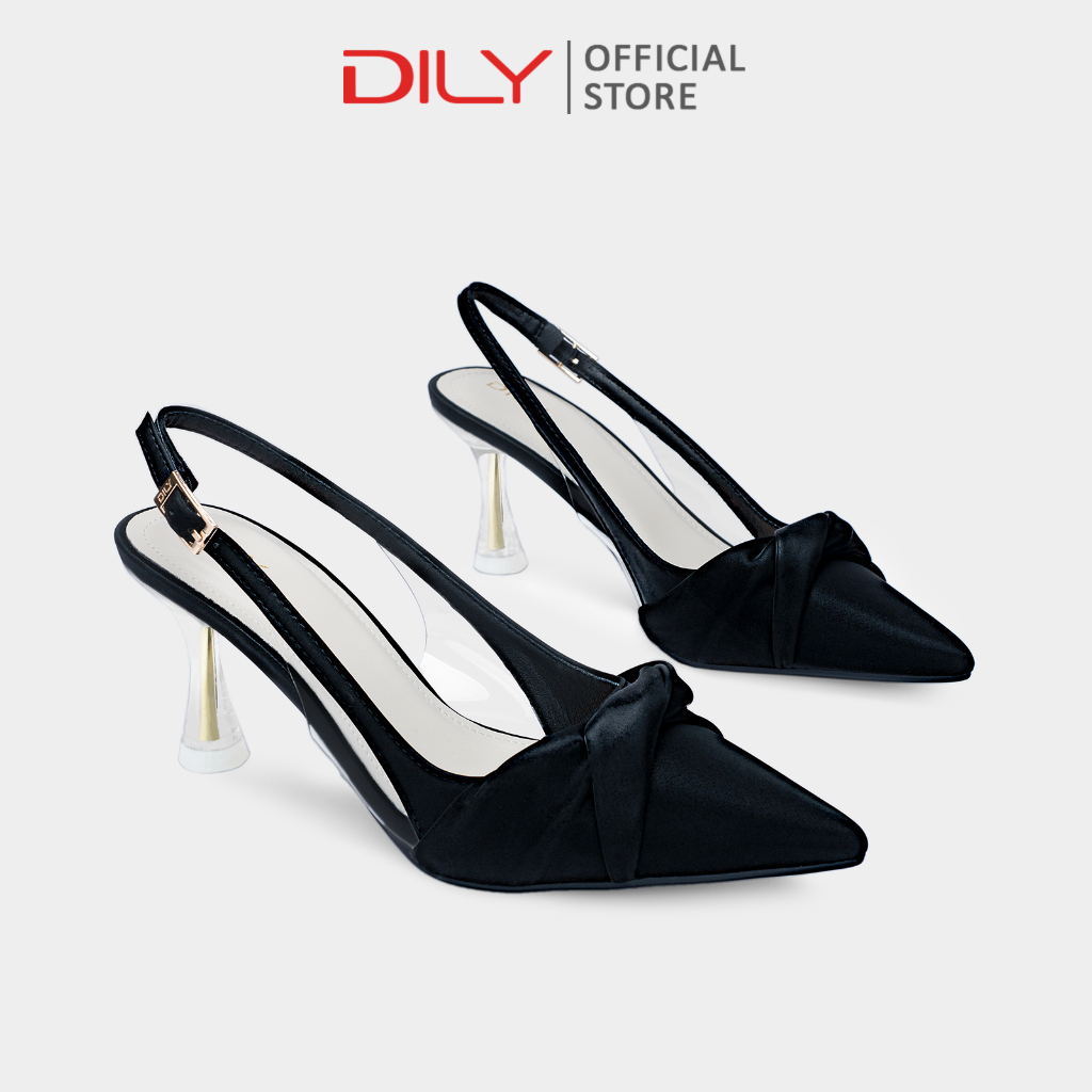 Giày cao gót slingback DILY mũi nhọn cách điệu, gót trong suốt cao 7cm DL0621