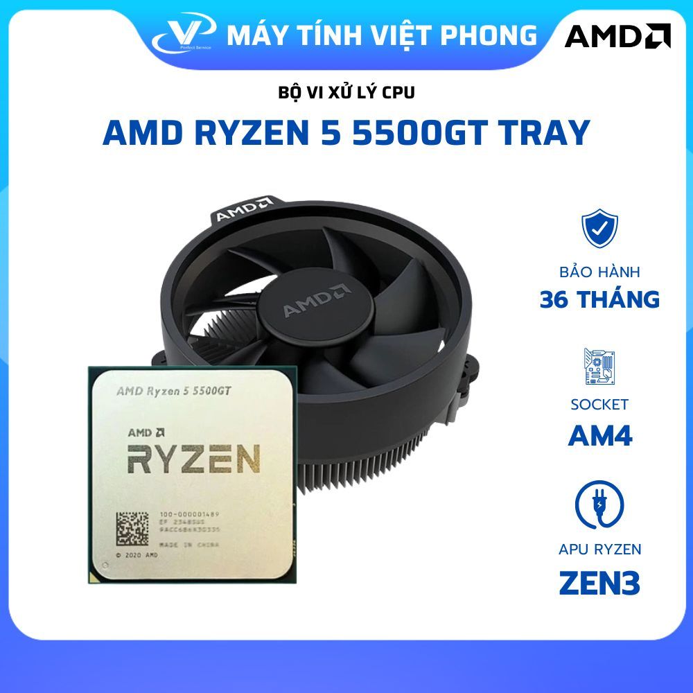 BỘ XỬ LÝ CPU AMD Ryzen 5 5500GT (4.4GHz Upto 3.6GHz /19MB/ 6 Cores, 12 Threads / 65W ) TRAY KÈM FAN