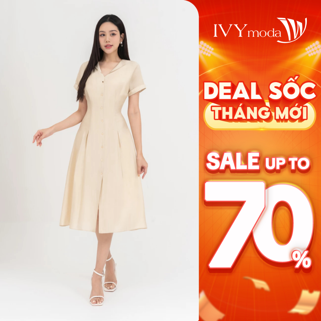 Light Spring Midi Dress - Đầm lụa cổ kiểu nữ IVY moda MS 48M8705