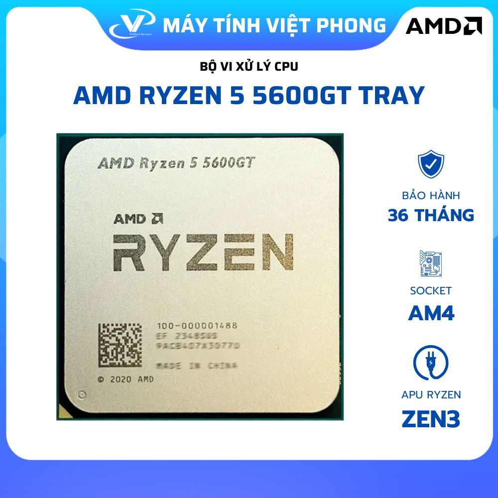 BỘ XỬ LÝ CPU AMD Ryzen 5 5600GT (6 Core-12 Thread-Base 3.6Ghz-Turbo 4.6Ghz ) TRAY KÈM TẢN NHIỆT