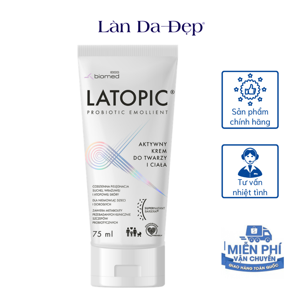Kem dưỡng ẩm, dịu ngứa LATOPIC PROBIOTIC EMOLLIENT Active Face and Body Cream dành cho da dị ứng/kíc