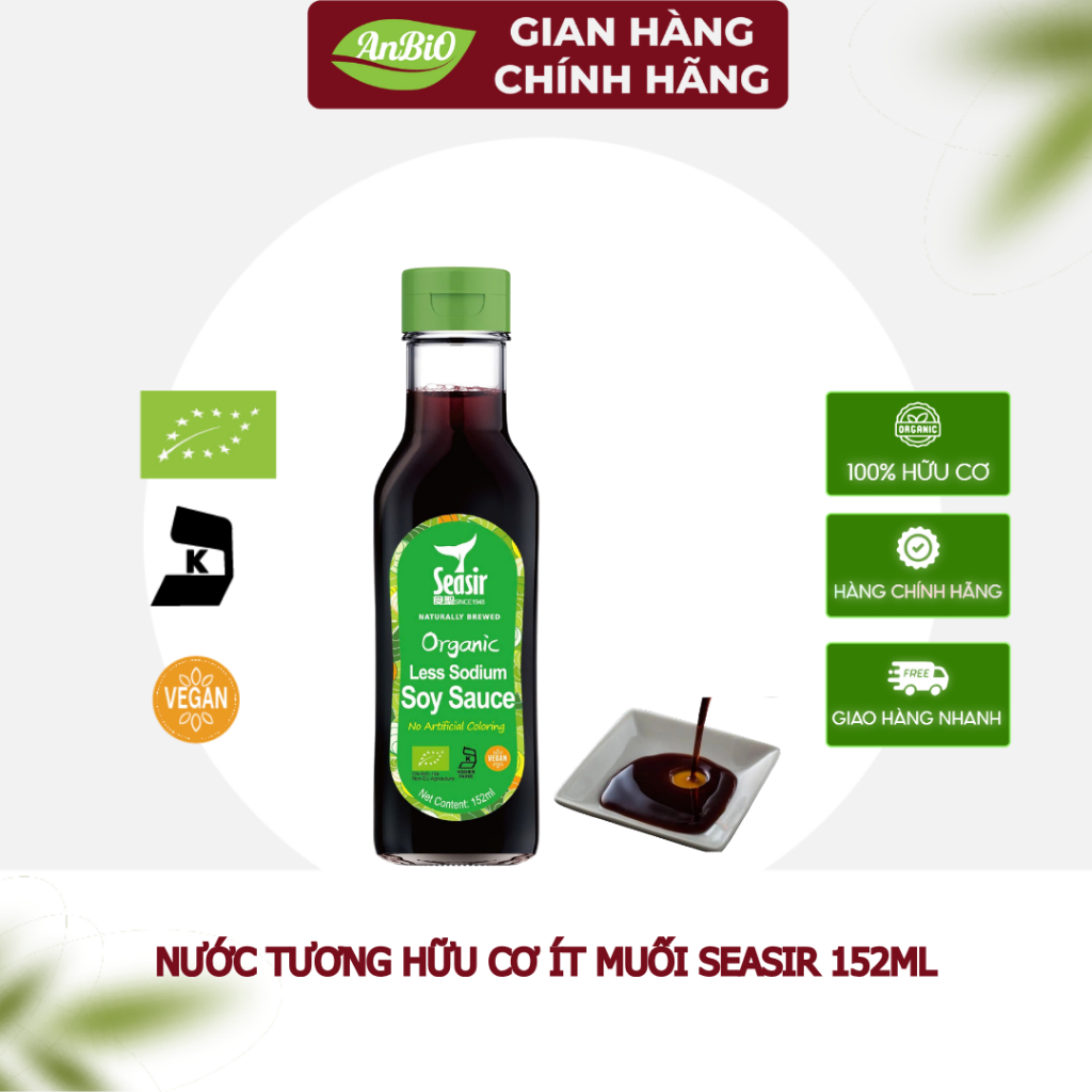 Nước tương hữu cơ SEASIR Tamari, Xốt Teriyaki và nước tương ít muối nhập khẩu chính hãng, công nghệ 