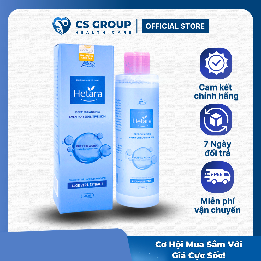 Dung Dịch Nước Tẩy Trang HETARA Làm Sạch Da, Vi Khuẩn, Bụi bẩn, Bã Nhờn Thoáng Lỗ Chân Lông Duy Trì 