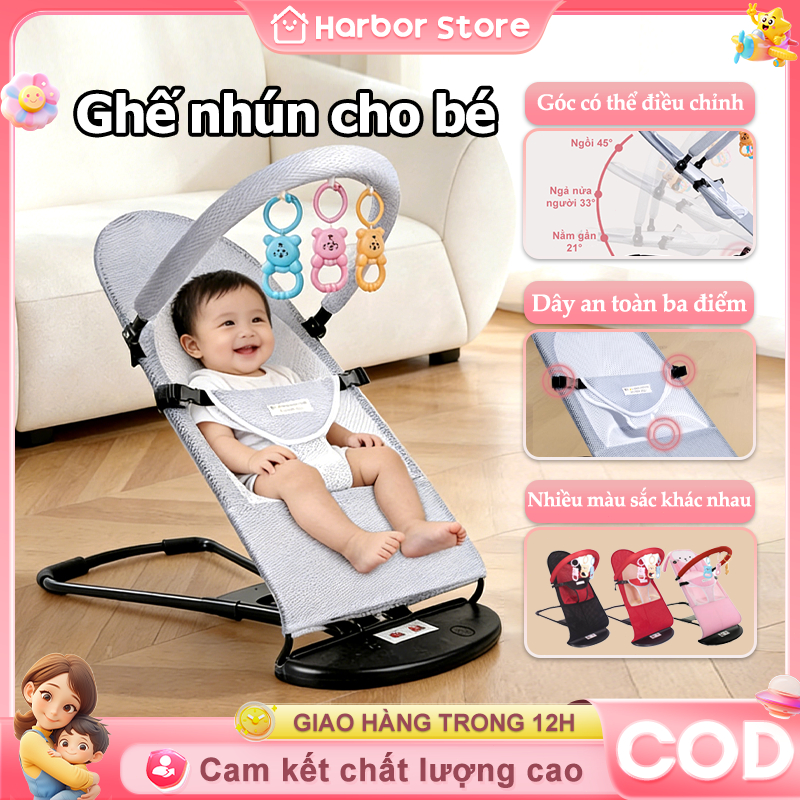 ghế nhún cho bé,Ghế Rung Nhún Đa Năng Cho Bé Sơ Sinh,Có Gối Và Thú Treo Nôi,Chống Võng Lưng
