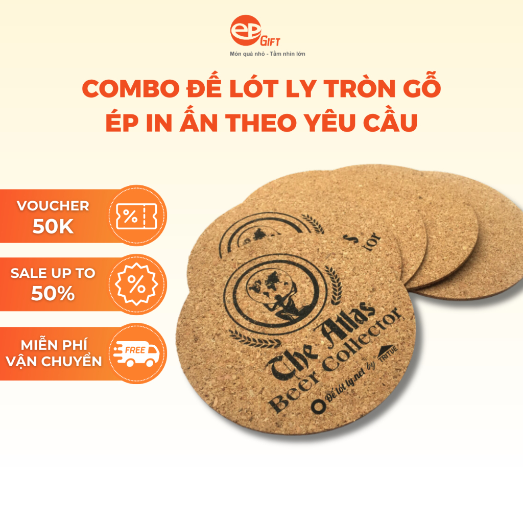 Đế Lót Ly Gỗ Ép In Logo Theo Yêu Cầu  Nhận Từ 50, 100 Chiếc | Epvina