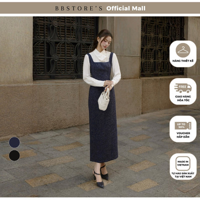 BBSTORE'S Đầm 2 Dây Công Sở Cotton Cổ Vuông Dáng Suông Xẻ Sau (không kèm áo sơ mi trong) - DAC23B