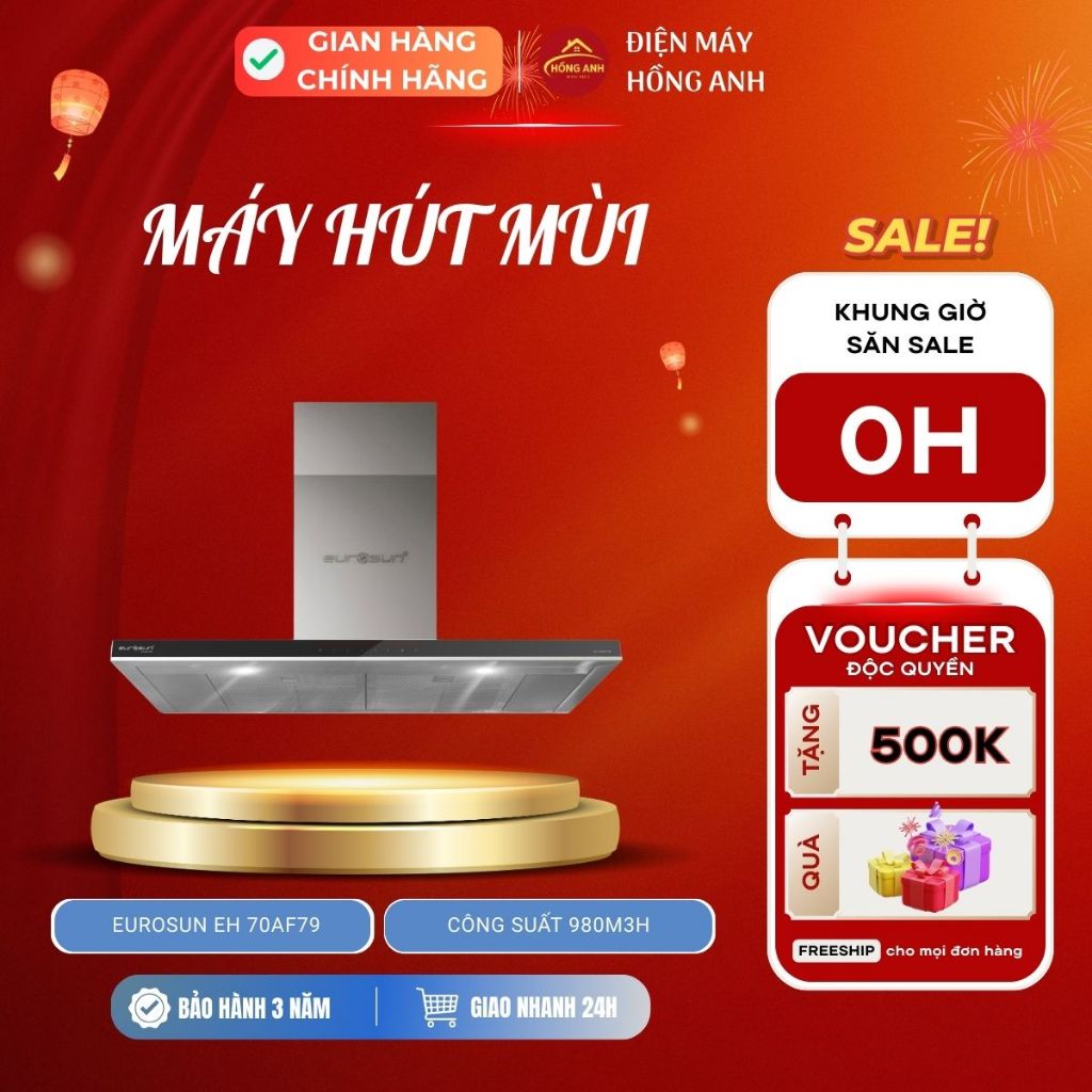 Máy hút mùi Eurosun EH 70AF79, công suất 980m3h, inox cao cấp 70cm, tiện lợi, gọn nhẹ, hiện đại
