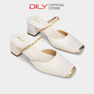 Guốc sục DILY thiết kế mũi vuông phối quai xích sang trọng, gót cao 5cm DL0623