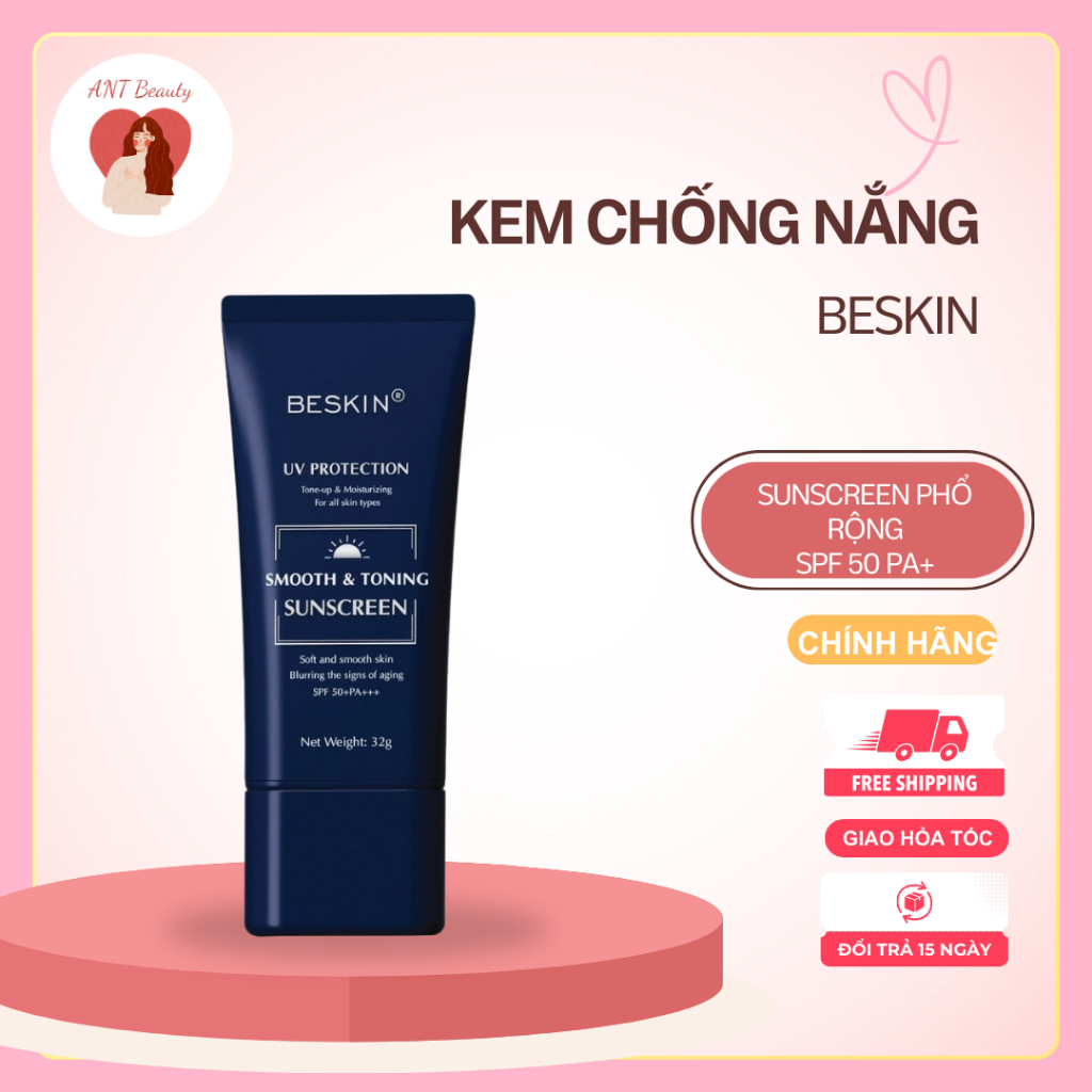 Kem Chống Nắng Smooth & Toning SPF50+ PA+++ 32g Beskin – Nâng Tông Tự Nhiên, Chống Nắng Phổ Rộng, Bả