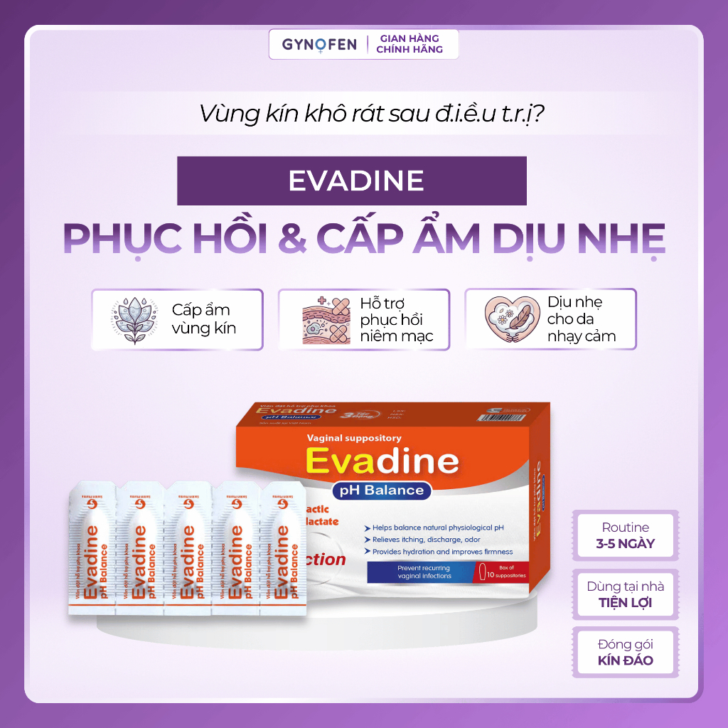 Viên mềm Evadine cấp ẩm & phục hồi vùng kín sau chăm sóc – dịu nhẹ da nhạy cảm | Che tên