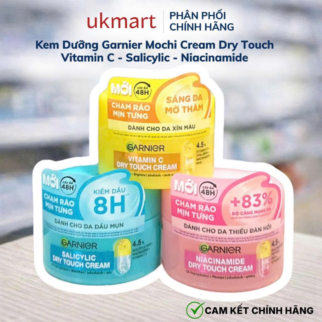 MỚI Kem dưỡng ẩm Garnier kết cấu ráo mịn Mochi cấp ẩm 48H da căng mịn Garnier Dry Touch Cream 30ml