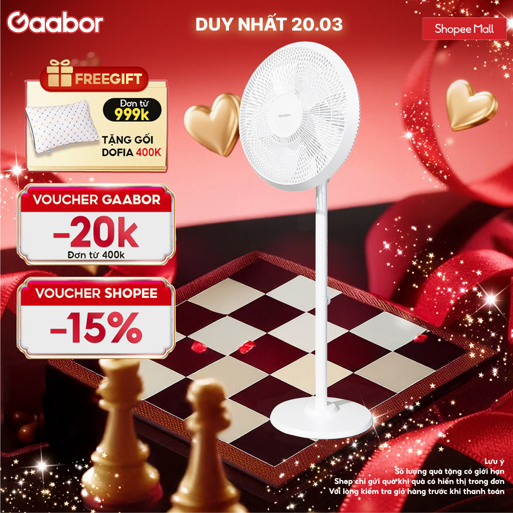 Quạt đứng Gaabor GFD-N400A01 xoay tự động tuần hoàn có 3 chế độ gió tùy chỉnh decor màu trắng